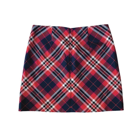 NWT Trina Turk Hurst Plaid Mini Skirt Red Blue White Gold Button Details - Picture 2 of 5